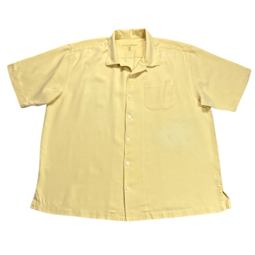 Tommy Bahama Men's 100% Silk Hawaiian Camp Shirt – Yellow XL/TG